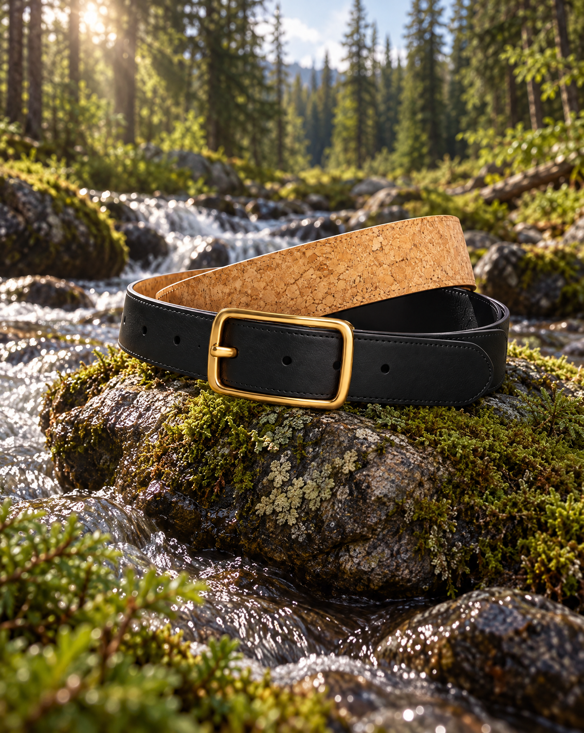 Cork & Eucalyptus Leather 'Signature' Reversible Belt - Rectangle Buckle