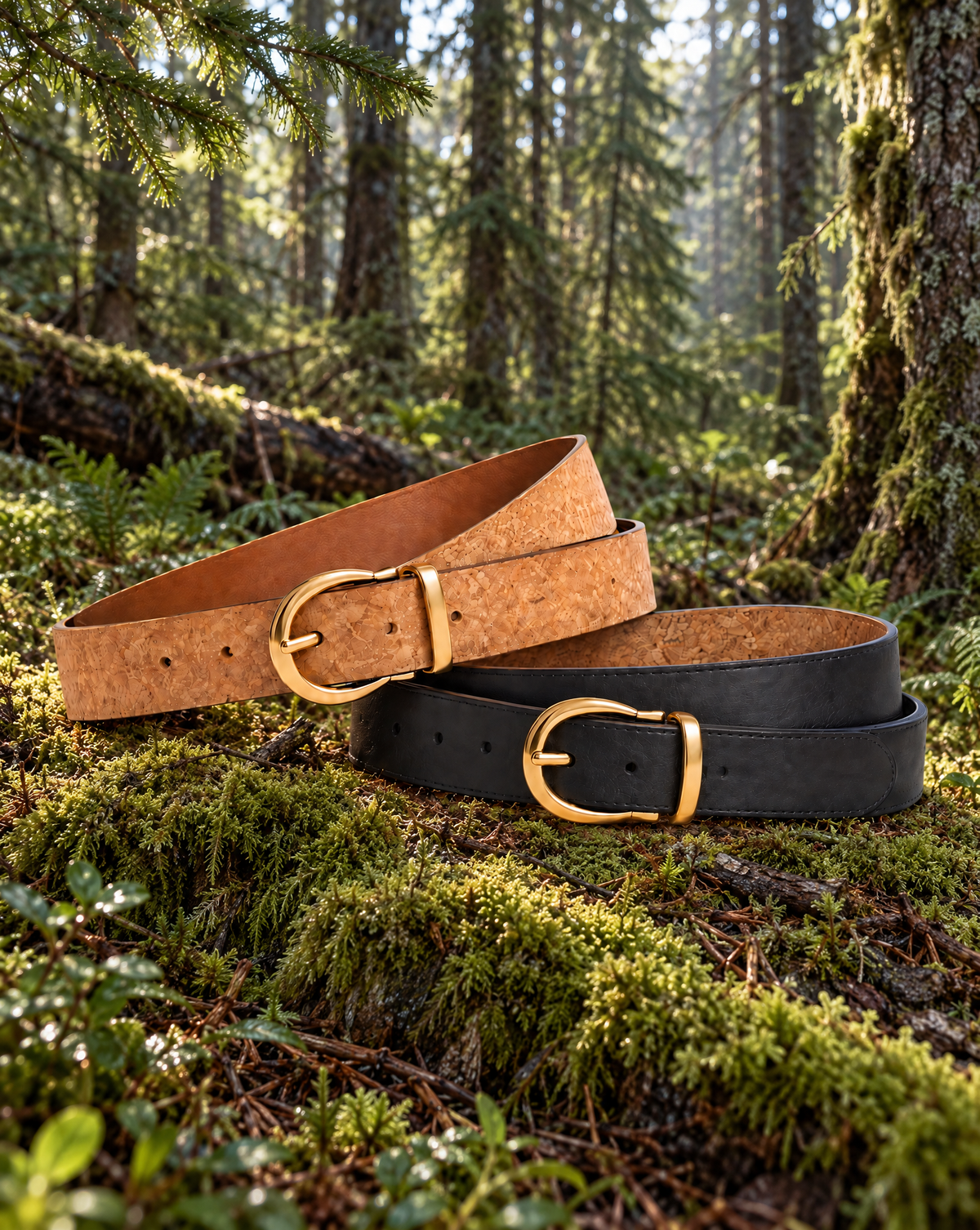 Cork & Eucalyptus Leather 'Signature' Reversible Belt - Horseshoe Buckle