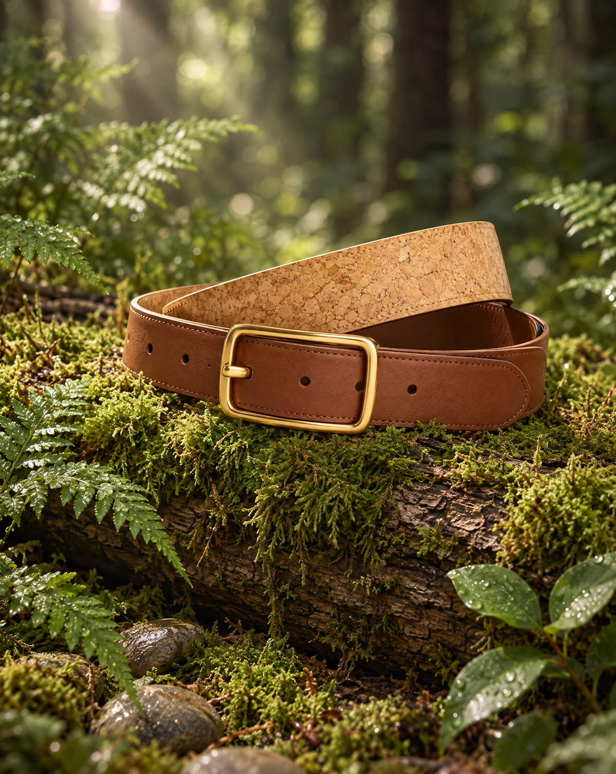 Cork & Eucalyptus Leather 'Signature' Reversible Belt - Rectangle Buckle