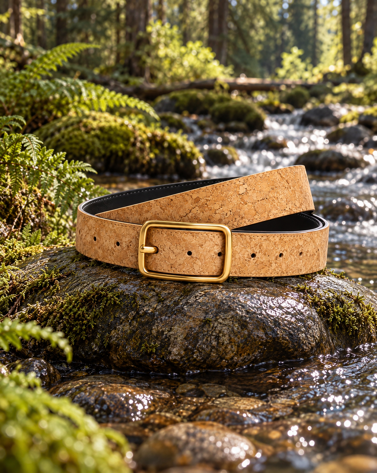 Cork & Eucalyptus Leather 'Signature' Reversible Belt - Rectangle Buckle