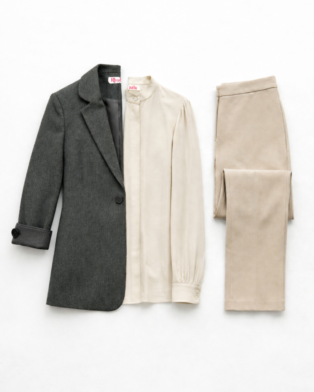 Das „Büro“-Paket A – Inner Circle Blazer (Anthrazit), Die Foundry Hose (Beige) & Erbstück Bluse (Alabaster)